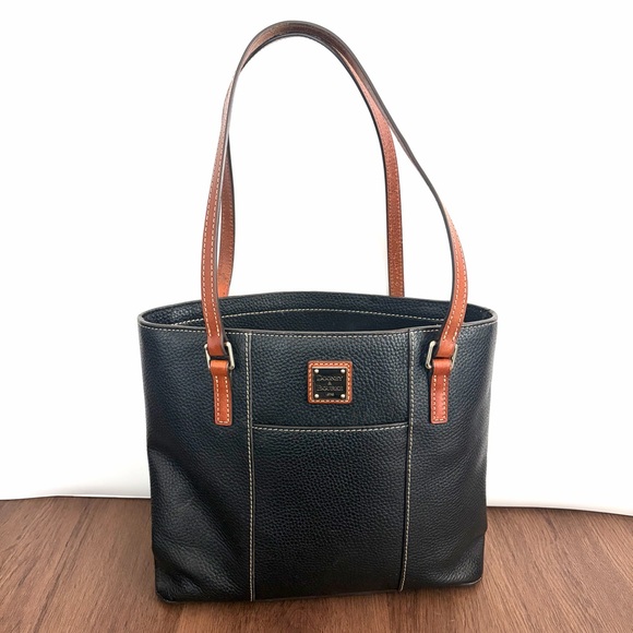 Dooney & Bourke Black & Tan Genuine Leather Lexington Tote Handbag Shoulder Bag - Picture 16 of 16